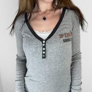 gray y2k long sleeve henley top